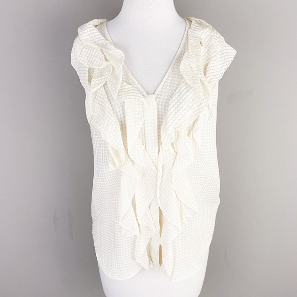 Kate Spade Cream Sleeveless Ruffle Silk Top 6